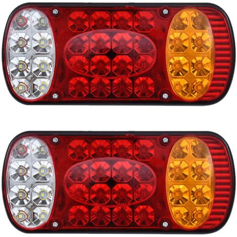 Lot de 2 feux arrière LED 12V 32 LEDs – Indicateur, stop, feu de position – Dimensions 235mm x 95mm x 53mm – Longueur du fil 300mm