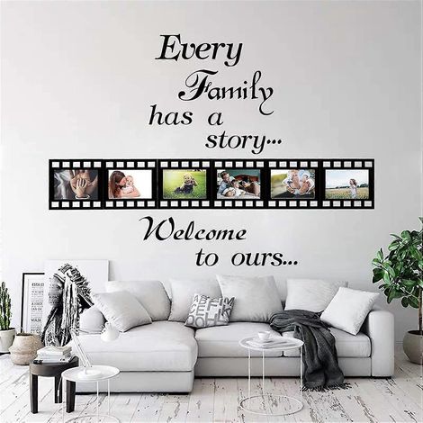 Chaque famille a son histoire. Stickers muraux familiaux (6 cadres photo 10x15 cm), pour salon. Citations inspirantes. (1/5)