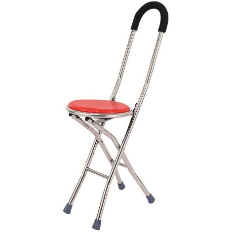 Canne de marche pliante réglable en hauteur avec siège intégré, combo canne-siège en acier inoxydable pour voyage extérieur (1/5)