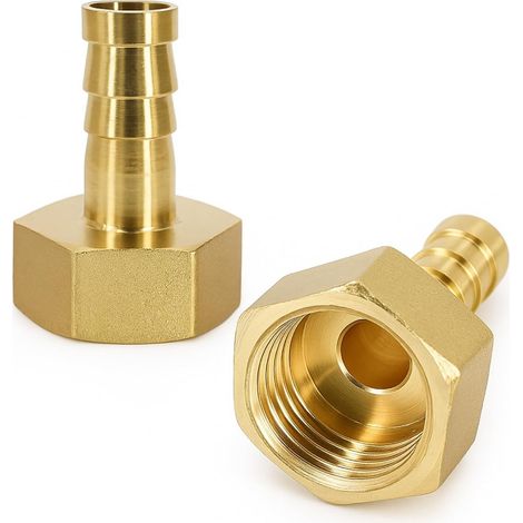 Raccord Laiton Cannelé - 10 mm x 1/2 PT Femelle - Pour Tuyau Souple Air Eau Huile Carburant Gaz Inerte - 2 Pièces