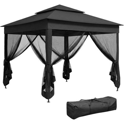 Outsunny Garden Folding Tent Heavy Duty Pop Up Gazebo Outdoor for Party Black