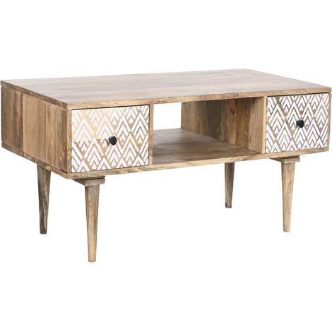 Table basse avec 2 tiroirs en bois de manguier coloris blanc / naturel - Longueur 120 x Profondeur 60 x Hauteur 45 cm -PEGANE- (1/5)
