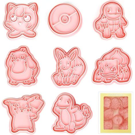 8 x 3D Plastic Cartoon Cookie Cutter with Pusher Pink for Decorating Biscuits (1/5)