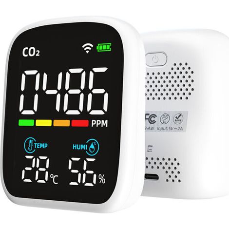 Détecteur CO2 portable écran LED, testeur dioxyde de carbone multifonction, testeur température et humidité NDIR, testeur qualité d’air domestique, contrôle via APP mobile,de