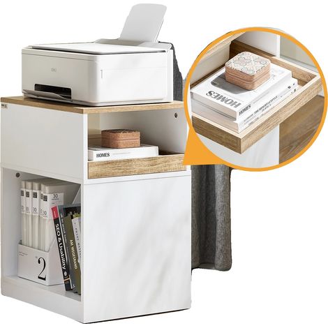 Mesa para impresora, diseño compacto, almacenamiento práctico, BLANCA (1/2)