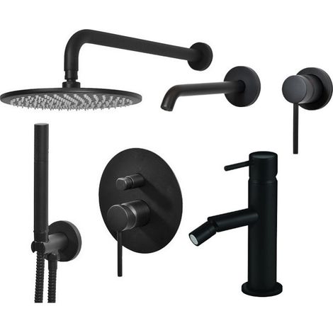 Set miscelatore lavabo a parete, miscelatore bidet e kit doccia in colore nero opaco Gattoni Easy KITEASYNO6 (1/5)