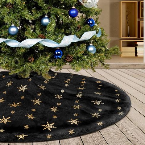 Schwarzer Weihnachtsbaumrock 90 cm, weicher Plüsch mit glitzernden Goldflocken, leuchtendes Fell, festliche Dekoration für den Fuß des Baumes (schwarz, 88,9 cm) (1/5)