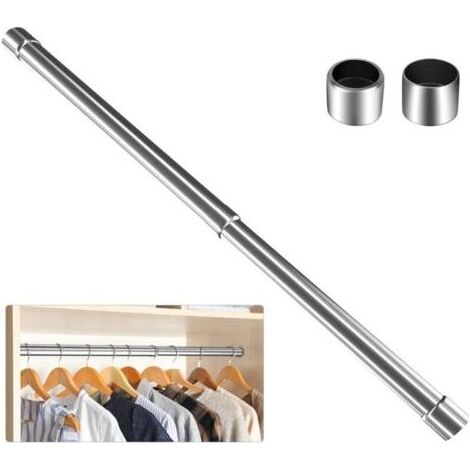 Rail de penderie extensible en acier inoxydable de 31 à 51 cm, tringle à vêtements réglable avec douilles Argent -INHHUB (1/5)