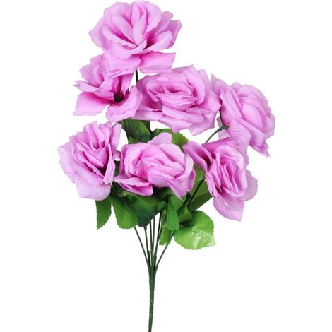 Bouquet de 7 roses roses, de 44 cm de hauteur et 10 cm de diamètre. (1/3)