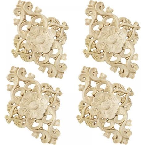 Set of 4 Wooden Carved Decorations for Furniture, Wall, Cabinet, Door, Decoration, DIY (1/5)