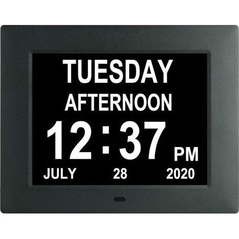 Horloge Horloge numérique avec calendrier de jour extra large non abrégé jour date heure démence horloges pour personnes âgées malvoyantes perte de mémoire + 8 rappels d'alarme - 7 pouces noir (1/5)