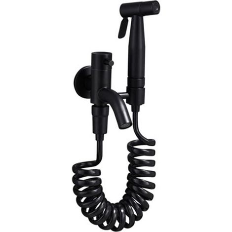 Robinet de lavabo de balcon tout cuivre avec douchette, tuyau flexible de 5 mètres - 1 ensemble, noir (1/5)