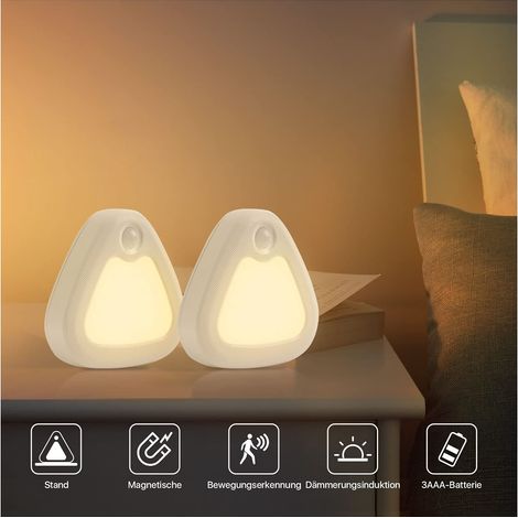 Lot de 2 Veilleuses Enfants LED Détecteur de Mouvement 3200K Sans Fil (Blanc Chaud (1/5)