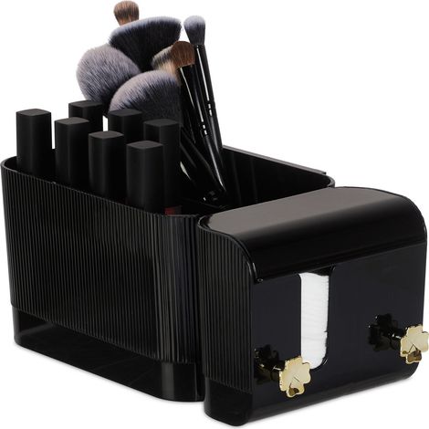 Organizador de cosméticos de baño adhesivo negro, 4 compartimentos