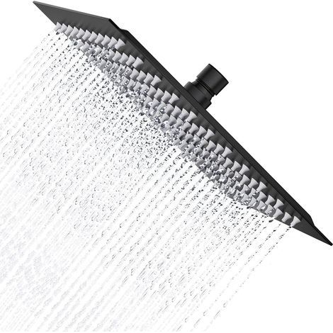 Beijiyi – Pommeau de douche noir 20 cm – Tête pluie carrée en acier inoxydable 304 – Rotatif 360° – Haute pression, anti-calcaire (1/5)