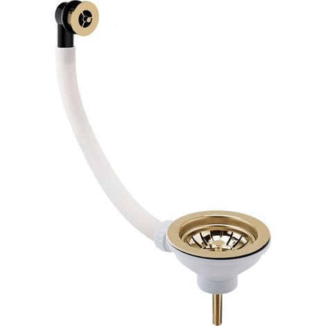 90mm - Fireclay Kitchen Sink Basket Strainer Waste with Overflow - Brushed Brass