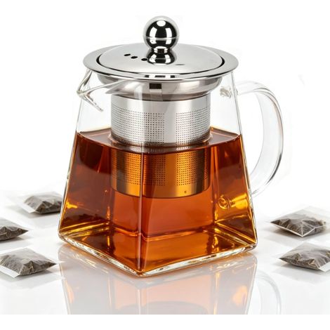 Théière en verre borosilicate résistant à chaleur, bouilloire transparente avec filtre amovible Acier inoxydable 304 Bouilloire à thé pour la maison, le bureau, l'hôtel (1/5)