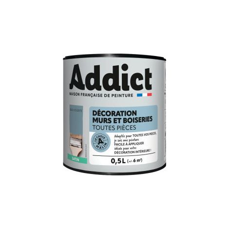Pittura per muri e legno satinata ADDICT 0,5 litri blu celeste