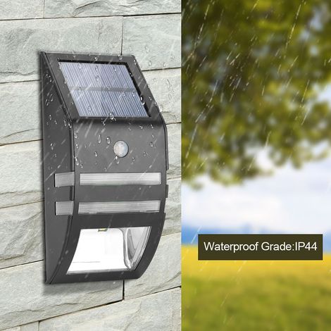 Luminaire solaire mural avec détecteur de mouvement PIR, 2 LED, noir, lumière blanc chaud, éclairage de jardin et sécurité extérieure (1/5)