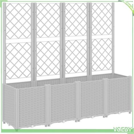 Jardinière avec treillis - FAFEICY - 160x40x140 cm - Gris clair - Polypropylène - 4 bacs modulaires (1/5)