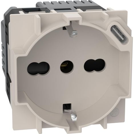 Living Now, prise Schuko italienne P40 + chargeur USB type C, Quick Charge, prise électrique avec alvéoles protégées, compatible avec prises italiennes/Schuko, 2 modules, KM4140A16USB (1/5)