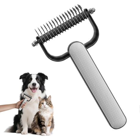 Peigne démêlant double face chiens chats, brosse toilettage grise animaux poils longs épais, outil démêlage sous-poil (1/5)