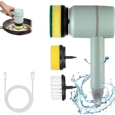 Cepillo de limpieza eléctrico，Fregador eléctrico，Con 3 cabezales de cepillo，Cepillo de limpieza eléctrico inalámbrico recargable (1/5)