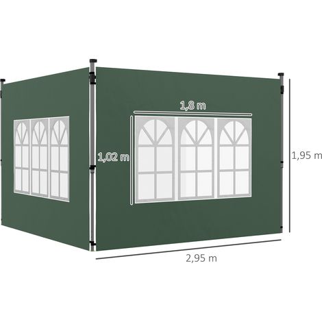 2er-Set Seitenteile für Pavillon 3x3/3x4 m, Seitenwand mit Fenster, wasserdicht Grün (1/5)