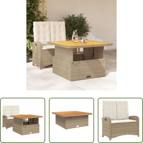 vidaXL Sitzbank - 2-tlg. Garten-Essgruppe mit Kissen Beige Poly Rattan (1/5)