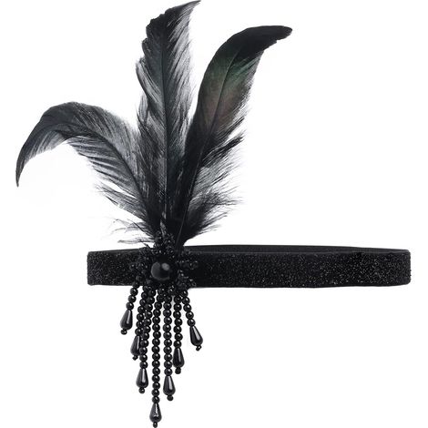 Diadema de plumas estilo años 20, accesorio elástico para el cabello, look retro para fiestas, bodas y carnavales. (1/5)