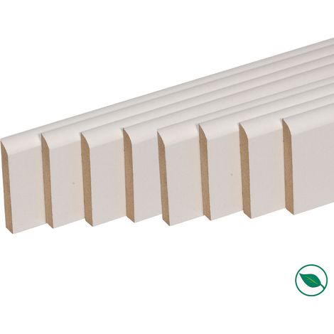 Forestea – Lot de 8 plinthes médium (MDF) revêtues blanc 2200 x 80 x 14 mm – Label PEFC 70% – Bord arrondi pour finitions soignées