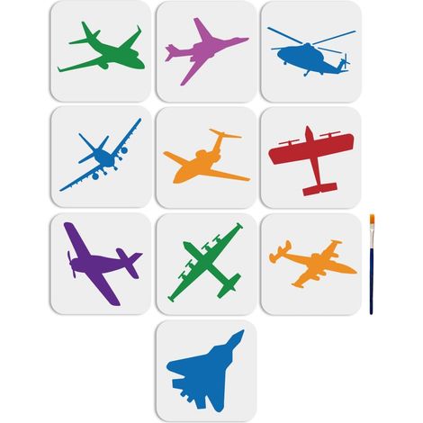 Lot de 10 pochoirs d'avion de 15,2 x 15,2 cm pour peinture avec pinceau, jets de combat, hélicoptère, loisirs créatifs, toile, décoration d'intérieur (1/5)