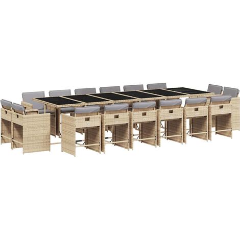 Maison Exclusive - 17-tlg. Garten-Essgruppe mit Kissen Beigemisch