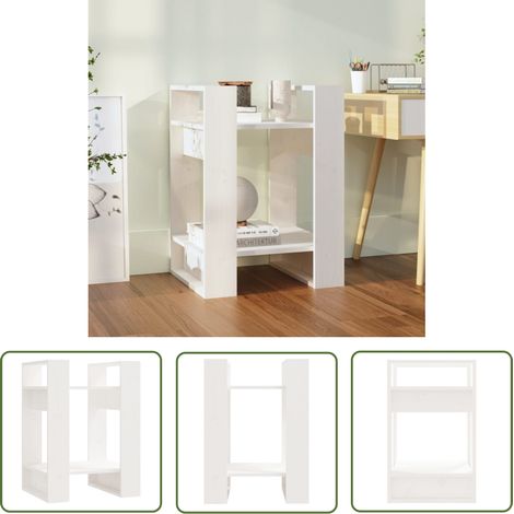 The Living Store Bibliothèque/Séparateur de pièce Blanc 41x35x57 cm Pin massif - Bibliothèque Blanche - Bibliothèque En Bois - Étagère Murale - Séparateur De Pièces - Meuble Rangement (1/5)