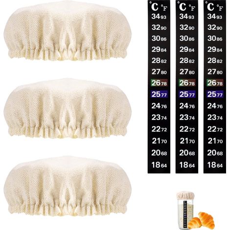 3 Ensembles Kit de Démarrage au Levain de Remplacement, Couvercle en Tissu et Bande de Thermomètre Housse de Bol à Levain pour Une Bouche de Pot de 7,62 à 10,16cm pour la Fermentation du Pain (1/5)