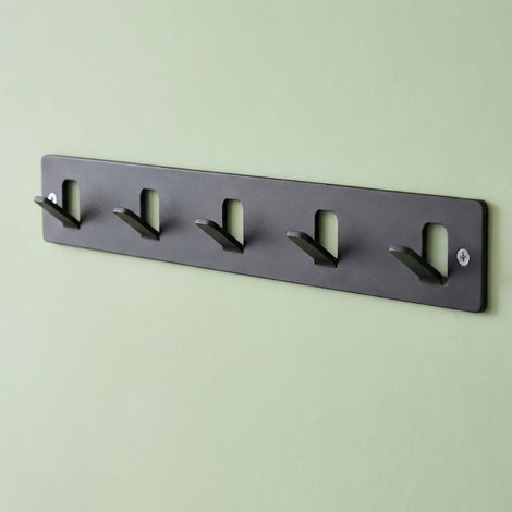 Mai & Mai Kleiderhaken ohne Bohren Wandgarderobe Wandhaken mit 5 Haken Garderobenleiste Garderobenhaken 40cm Schwarz Stalo-14 (1/5)