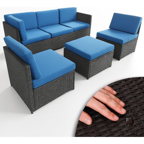 Set 4 Pezzi Salotto per Esterni Giardino in Polyrattan Anti UV con Cuscini Blu