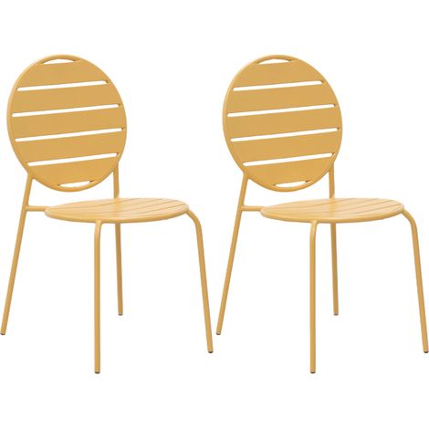 Lot de 2 chaises de jardin dossier rond en métal moutarde - BACA