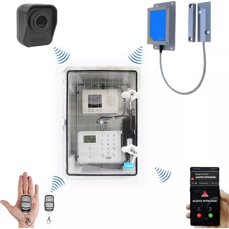 Kit "hangar agricole" - Point d'alerte GSM 4G IP65 + 1 détecteur de mouvement à piles + 1 d'ouverture (DA600+/KP) (1/5)