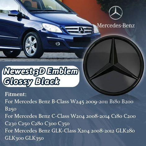 (Nouveau modèle 3D noir) - Logo étoile 3D pour calandre avant, compatible avec Mercedes-Benz W245 B200 B250 W204 C300 C250 C350 GLK X204 GLK300 GLK350, bordure noire