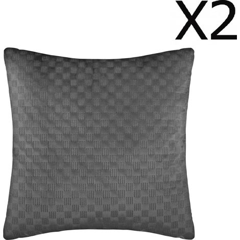 Lot de 2 Coussins gris en velours - 40 x 40 cm -PEGANE-