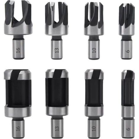 Foret À Bois - Coupe-Tenon Acier Au Carbone - Pour Perceuse À Main - Diamètres 6 mm 10 mm 13 mm 16 mm - Lot De 8 Pièces (1/5)