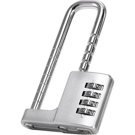 Cadenas à combinaison pour armoire, cadenas à 4 chiffres en acier inoxydable avec crochet réglable de 4,5 pouces, argenté. (1/5)