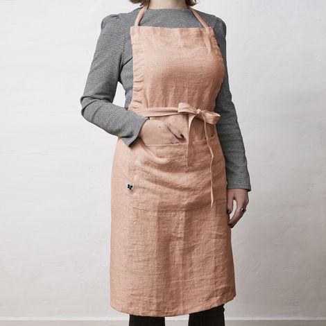 Tablier ajustable 70 x 85 cm – Lin lavé français 160 g/m² – Soline Vieux rose (1/4)