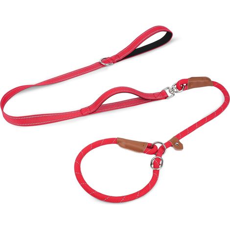 Laisse Lasso 2-en-1, Anti-Traction, Rouge, 1,8 m x 1,2 cm (1/5)
