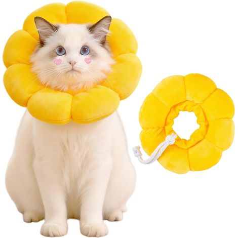 Sonnenblumen-Katzenhalsband - 1 Stück - Weiche und wasserdichte Baumwolle - Verstellbarer Leckschutz - Für Genesung und Fellpflege - Größe M (22 cm) (1/5)