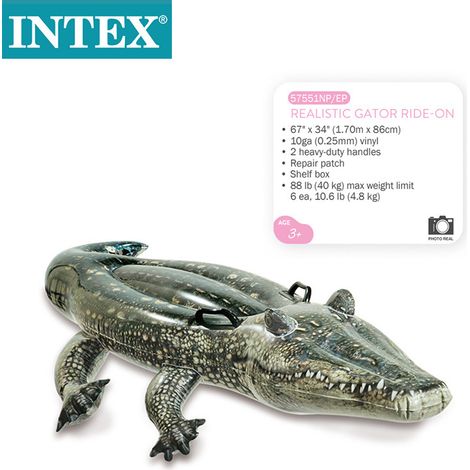 Flotteur crocodile réaliste INTEX 57551NP/EP 1,70×0,86m, vinyle 0,25mm 2 poignées kit réparation enfant dès 3 ans (1/5)