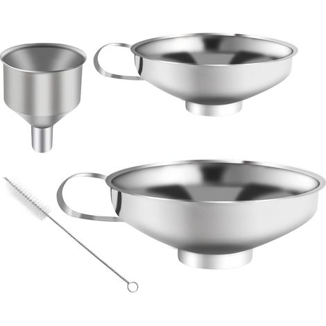 4 Pièces Entonnoirs en Acier Inoxydable, Entonnoir à Confiture, Entonnoir avec Poignée, pour Transvaser des épices, des Liquides, des Poudres, des Haricots, de la Confiture (3 Tailles, 1 Brosse) (1/5)