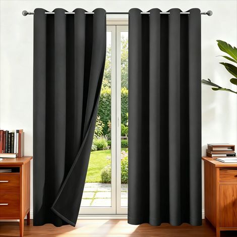 (Noir, L94xH137cm) Rideaux à œillets, occultants et isolants thermiques, adaptés aux chambres et aux salons. (1/5)