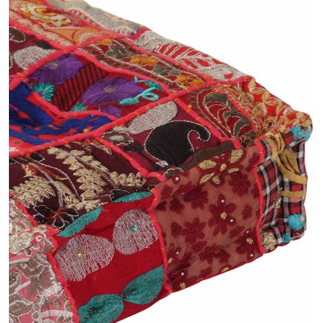 vidaXL Puf cuadrado de pachtwork algodón hecho a mano 50x50x12 cm rojo (1/2)